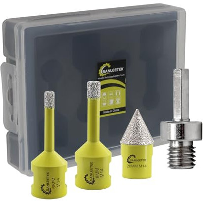 SANLEETEK Diamant Bohrkrone 4 Stück 6/8mm Fliesenbohrer+20mm Diamant Fasenbohrer+Sechskant Adapter für Porzellan Keramikfliesen Marmor Granit Kunststein M14 Gewinde