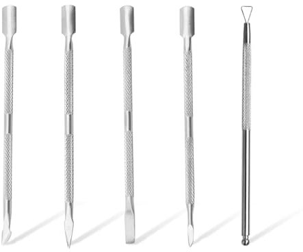 EUPSIIU 5 Piezas Kit de Empujador de Cutículas de Doble Cabeza, Raspador de Cutícula Removedor,Empujador Cuticulas, para Pedicura, el cuidado de las uñas y la piel muerta, Manicura (Plata)