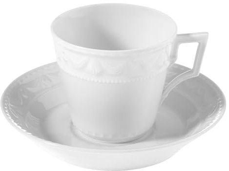 KPM Berlin Kaffeetasse., Obertasse + Untertasse, Porzellan, Tassen, mit Untertassen, Handmade, weiß (Kollektion KURAND, Klassisch)