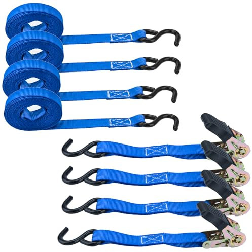 4 X 800 kg Cinchas de Amarre Carga 5m Carraca Tensor de Carraca Cinchas Correa para Trinquete con Gancho Cinchas de Sujeción de Carga Trinquete Cinta para Baca, Equipaje, Lonas, Transporte Mercancías