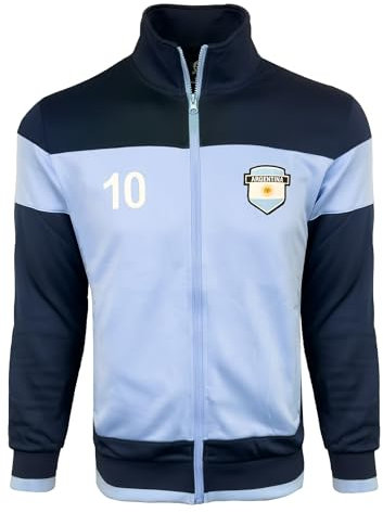 Just 4 Kicks Giacca da uomo Argentina, zip intera numero 10 Argentina Soccer Track Jacket con tasche con cerniera, Blu, Medium