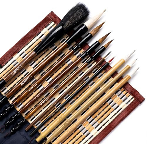 AOMAYLL Chinesische Pinsel professionelle Kalligraphie,Schreibpinsel,mit zum Schreiben Zeichnen,Ein Satz mit 10 Pinsel(mit Pinseltasche) (B)