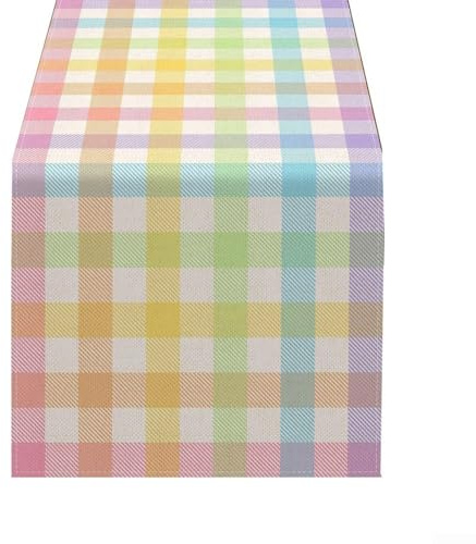 Runner da tavola in lino, runner da tavola a quadri pasquali, runner primaverile a strisce colorate, per casa, feste, sala da pranzo, decorazione per matrimoni