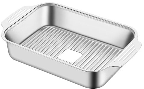 Sartén rectangular de acero inoxidable para parrilla de pescado con tapas, bandeja de metal para mariscos, bandejas de barbacoa con asas, sartén para cena familiar, barbacoa