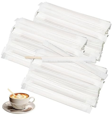 300 Pezzi Palette Caffè, Bastoncini Caffe 14 cm, Stecchette Caffe Incartato Singolarmente, Agitatori per Caffè In Legno per Mescolare Caffè, Tè, Latte, Succo di Frutta, Gelato e Artigianato