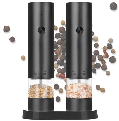 Oldmoom Salt and Pepper Electric Grinder Set,Rechargeable Salt Pepper Mill Grinder with LED Light | Pepper Mill, Adjustable Coarseness Salt Chili Grinder for Kitchen, Restaurant
