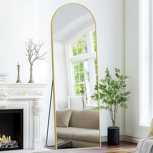 Weare Home Bogen Ganzkörperspiegel, 161 x 52 cm Gewölbter Standspiegel, Groß Wandspiegel mit Goldenem Aluminiumrahmen, Stehend, Wand montiert, lehnend, Bodenspiegel für Schlafzimmer, Wohnzimmer