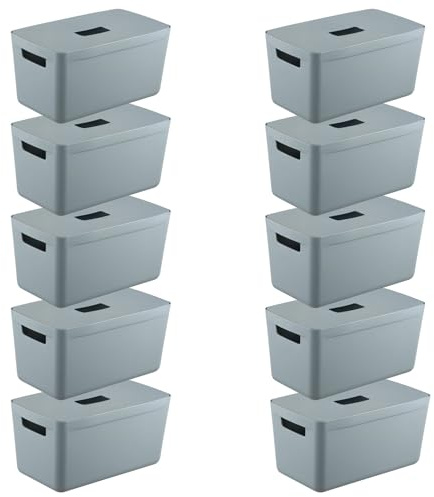 IDEA HOME Set di 10 Scatola di Immagazzinaggio - Contenitori di Plastica per lo Stoccaggio - Scatola di Plastica Organizzatore Cestini - Scatole con Coperchio per il Bagno Scaffale 8L, Blu