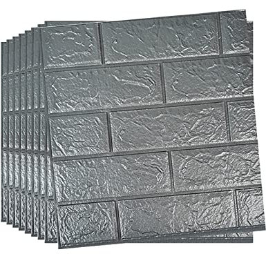 Lining Paper for Walls,Wall Paper Roll,10PCS 3D Wall Panels 35X38cm Brick Wallpaper, DIY Self Adhesive Wall Tiles,Masonry Effect, Home(Silver Gray)