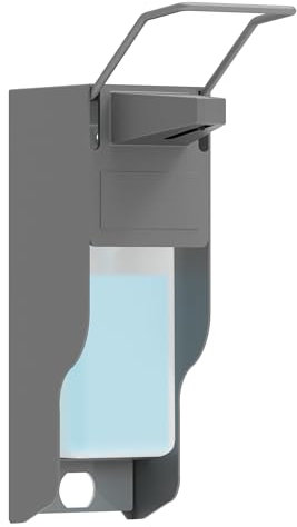 Distributore disinfettante da 1000 ml, dispenser per sapone da parete, dispenser per disinfettante in metallo, con pressione gomito per disinfettante e sapone per mani, dispenser di sapone grigio