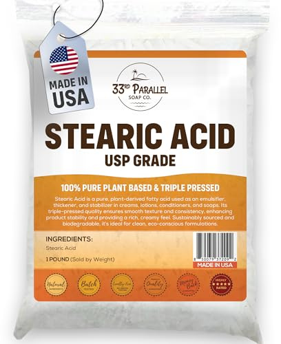 Stearic Acid USP Grade (1 Lbs / 16oz) White Flakes Triple Pressed NF/USP | 100% Plant-Based, Natural Emulsifier, Solidifier & Thickener for Creams, Lotions, Soaps & Candle Making | 1 Pound