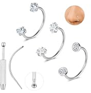 AoedeJ 18G Horseshoe Nose Rings Studs Internally Threaded Nose Ring | Stainless Steel Double Gem Horse Shoe Nose Ring Cartilage Tragus Earrings Hoops Helix Lip Piercing Jewelry for Women Men
