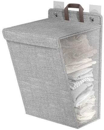 Generic Cesto per Biancheria da Appendere Alla Parete, Pieghevole, di Grande capacità, Pieghevole, per Vestiti Sporchi, per Dormitori, Materiale da Viaggio in Lino (Grigio di medie dimensioni)