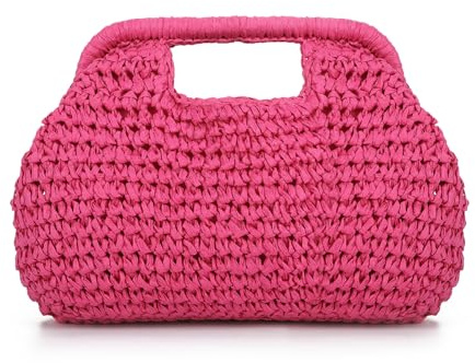 EVEOUT Clutch de Paja Trenzada con Cadena Mujer Boho Bolso Tejido para Fiesta Bodas Verano Bolsos de mano Rafia Sintética para Playa Vacaciones