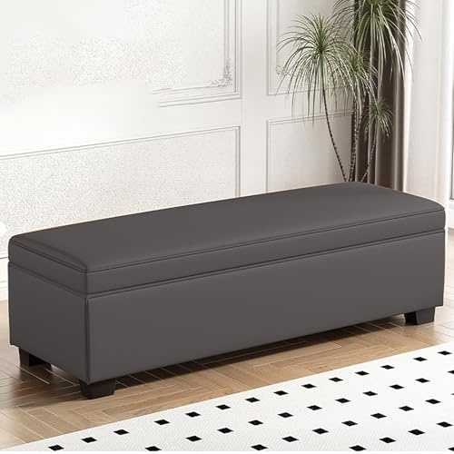 Otomana de almacenamiento grande de cuero, otomana cuadrada de almacenamiento para dormitorio, sala de estar, otomana de sala de estar de 15.7 pulgadas de alto con almacenamiento, banco de esquina con