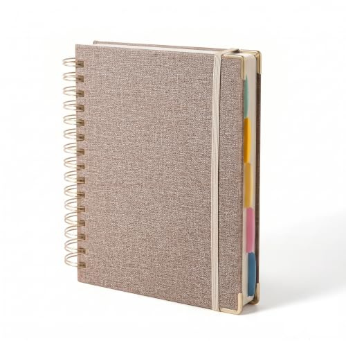 STAWINK Cuaderno A5 con Separadores, 150 Hojas/300 Páginas, Libreta | Tapa dura de PU efecto lino, papel crema 100 g/m², rayado 7 mm, espiral, bolsillo interior y cierre elástico