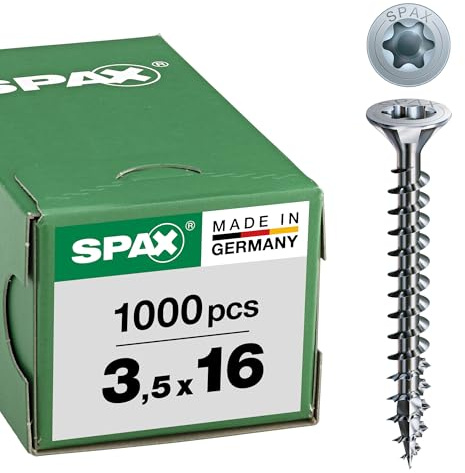 SPAX Universalskruv, 3,5 x 16 mm, 1 000 stycken, T-STAR plus, försänkt huvud, full gänga, 4CUT, WIROX A3J, 1191010350165