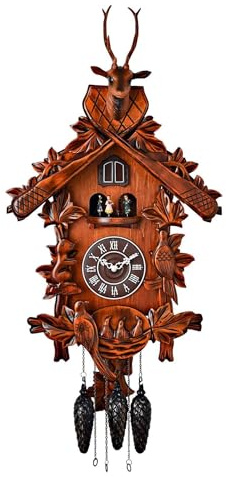 Widdop Bingham Qtz Cuckoo Clock - Lrg Wooden with Roundabout - 2 birds/Stag