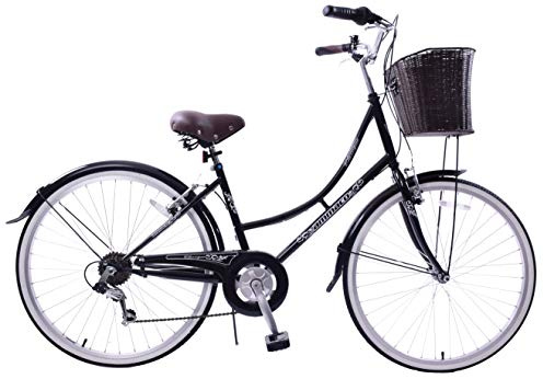 Ammaco Classique Dutch Style Heritage Town 26 Wheel Womens Ladies Bike & Basket 16 Frame 6 Speed Black