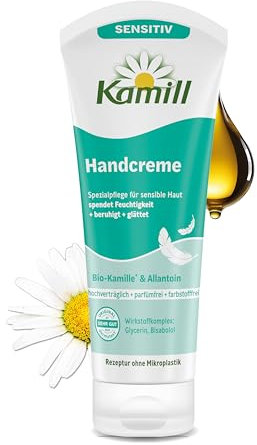 Kamill Handcreme Sensitive 100ml – vegane Creme – Hand- & Nagelpflege mit Bio- Kamille in Reisegröße - für gereizte und sensible Haut - parfümfrei
