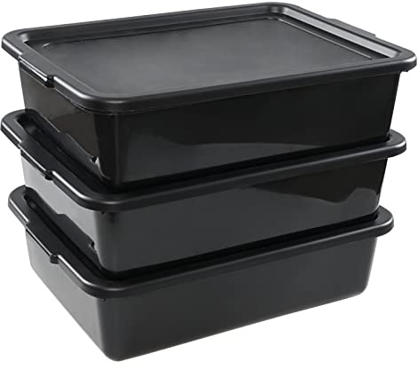 Parlynies 3-Pack 13 L Commercial Bus Tubs with Lid, Plastic Bus Box