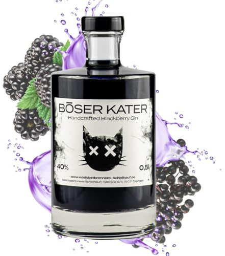 BÖSER KATER Black Gin | Das Original | Handgemachter Blackberry Gin mit fruchtigem Brombeer-Geschmack | Schwarz Violetter Cocktail | Die perfekte Geschenkidee 0,5l 40% Vol