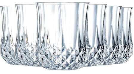 Cristal D'Arques Paris Longchamp – 6 vasos altos de 23 cl de Kwarx – Brillo, transparencia y alta resistencia – Molduras icónicas – Fabricado en Francia