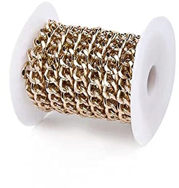 Jaydis 16,4 fot trottoarkedjor i aluminium 11 x 8,5 x 2,2 mm vridna länkar korskedjor, guldpläterade med spole för hänge, halsband, smyckestillverkning