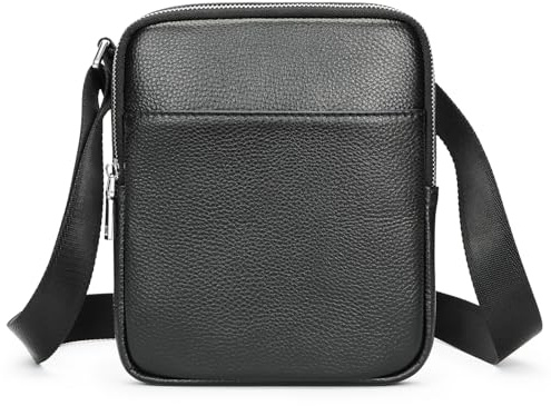 NIUCUNZH Man Purse Small Crossbody Bag, Slim, lightweight and Compact Leather Shoulder Bags Handbag for Men Black(6124)