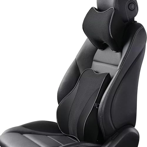 Ovyuzhen Lumbar Support and Car Neck Pillow for Office Chair and Car Seat ，Softness Memory Foam Erognomic Seat Cushion with Adjustable Strap，Comfortable Ergonomic Design