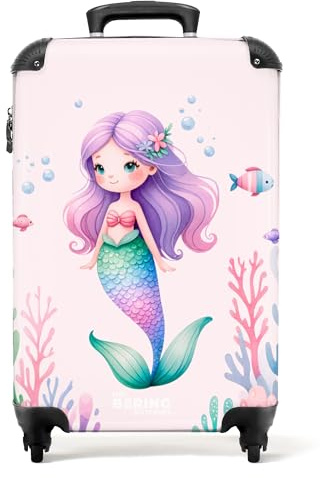 NoBoringSuitcases.com Kinderkoffer, Kinderkoffer Mädchen, Koffer Kinder, Kinder Reisekoffer, Koffer Kinder Mädchen, Kindertrolley Mädchen, Koffer Rosa, Handgepäck 55x40x20 cm (Meerjungfrau - Rosa)