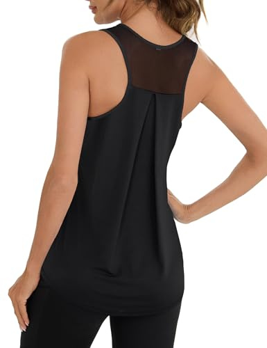 Terecey Canotte Sportive da Donna Estivi Rete Posteriore Maglia da Palestra Senza Maniche Traspirante e Asciugatura Rapida T-Shirt Sciolto per Allenamento Jogging Zumba, Nero M