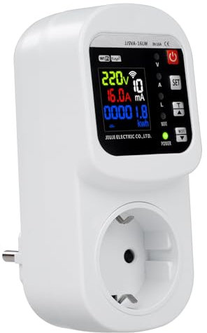 Jadeshay Wattmètre Prise Compteur d'Énergie WiFi Prise Consommation Electrique avec Écran LCD, Dispositif de Protection Contre Les surtensions 16A 230VAC, Contrôle Tuya APP