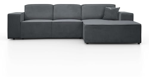 BEAUTY SOFA Pedro Ecksofa, Breite 267 cm, L Rechts, Velo 635, Grau, Minimalistisches Design, Freistehend, Hochwertige Polsterung
