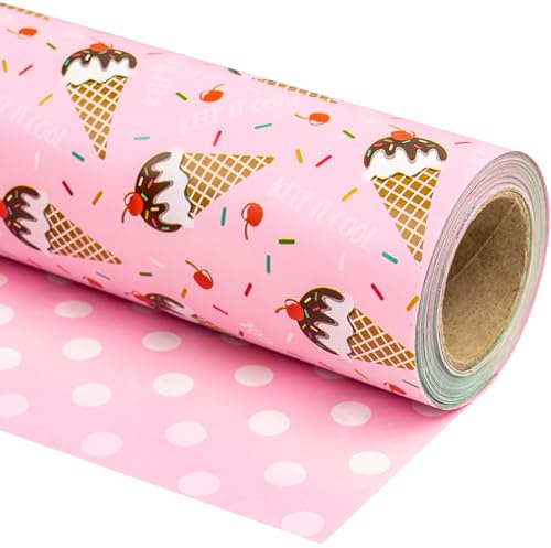 RUSPEPA Vändbart omslagspapper – minirulle – 43,2 cm x 10 m – glasdesign för födelsedag, fest, babyshower