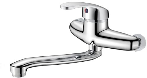 VirtuGro Rubinetto a Muro Rubinetto Lavello Cucina Miscelatore Cucina Acqua Calda e Fredda Bocca di Erogazione Orientabile a 360° Cromato (25cm)