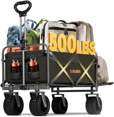 Collapsible Wagon Cart with Removable Tabletop, 500LBS Folding Wagons with Extended Tailgate, Big All-Terrain Wheels, Heavy Duty Utility Wagon Carts for Beach, Picnic, Grocery, Outdoor
