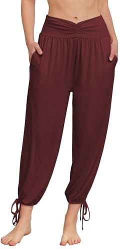 Famulily Womens Trousers Lantern Tapered Harem Pants Breathable Ankle Trousers Summer Baggy Pleated Slacks Wine XXL