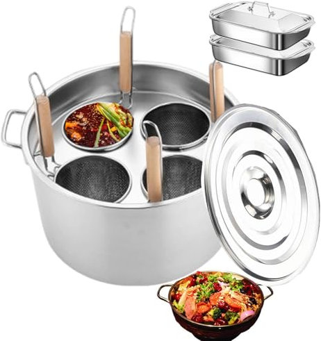 CQIKRWGWS Juego de Olla para Espaguetis con Insertos de 3/4 | Ollas para Pasta y ollas de cocción Manual | Vaporera para reuniones Familiares, Uso en Interiores y Exteriores, 4 Orificios