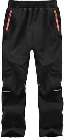 Buyboxs Kids Snow Pants Boys Waterproof Insulated Hiking Pants Youth Winter Warm Fleece Lined Ski Snowpants, Black/Camo XL