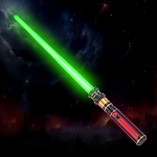 YukiHalu Light Up LED Saber, Light Swords with FX Sound and Realistic Handle, Expandable Sabre for Halloween Dress Up Parties Birthday Christmas Galaxy War Fighters (Green)