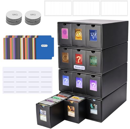 Boite De Rangement Carte Pour 12000+ Cartes, Organisateur De Cartes a Collectionner Avec Separateurs Et Etiquettes, Boite Rangement Carte Pokemon/Tcg/Mtg/Sportive, Robuste Et Facile a Assembler