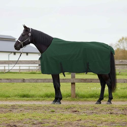 Nqyjm Coperta per cavalli, 135 cm, in poliestere, traspirante e leggera, per allenamento, stalla e trasporto, senza copertura per il collo, verde scuro