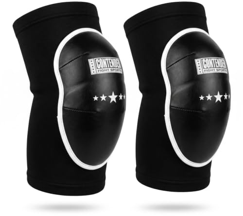 Contender Fight Sports Jel Striking Knee Guards - Neoprene MMA Knee Pads with Leather Striking Surface for Muay Thai, Kickboxing & Grappling (Large)
