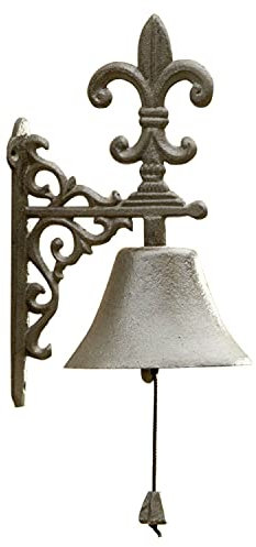 Loberon Türglocke Houma, mit schönem Klang, nostalgischer Stil, Ornamental ausgearbeitete Wandhalterung, Gartenzubehör, Gartendekoration, Gusseisen, antikbraun