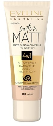 Eveline Cosmetics Satin Matt Foundation Nr. 103 Natural - 30 ML mit Schneckenschleim & Moist & Vital Komplex für makellose Abdeckung und Porenminimierung