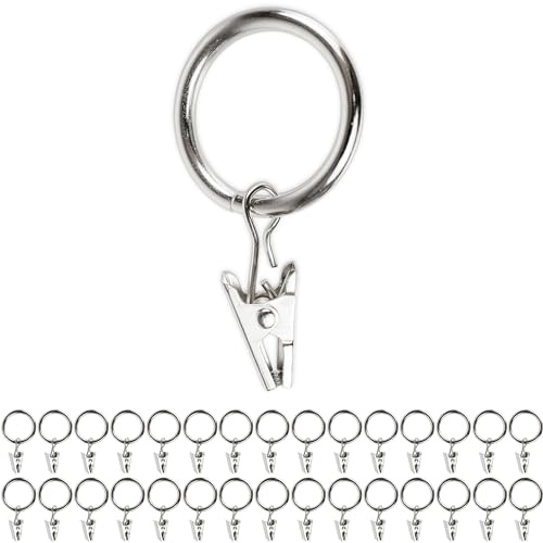 Morsetti da Tenda con Anelli, 30 pezzi, in Argento, Ø 32 mm esterno, Ø 25 mm interno, clip multiuso per bastoni tende, anelli per tende con ganci, clip per tende ad anelli, anelli tende, ganci a clip
