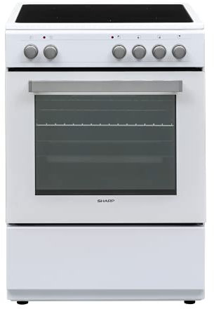 Sharp KF-76VNO22W-DE Elektro-Standherd mit Glaskeramik-Kochfeld, 60 cm, 69 L Garraumvolumen, 8 Beheizungsarten mit Umluft, Geschirrschublade, Weiß