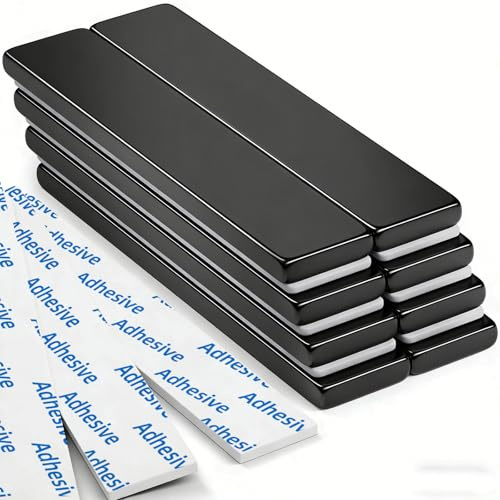 FINDMAG Confezione da 8 magneti forti, 60x10x3 mm, barra magnetica nera, strisce magnetiche, magneti a barra, con adesivo biadesivo, cucina, fai da te