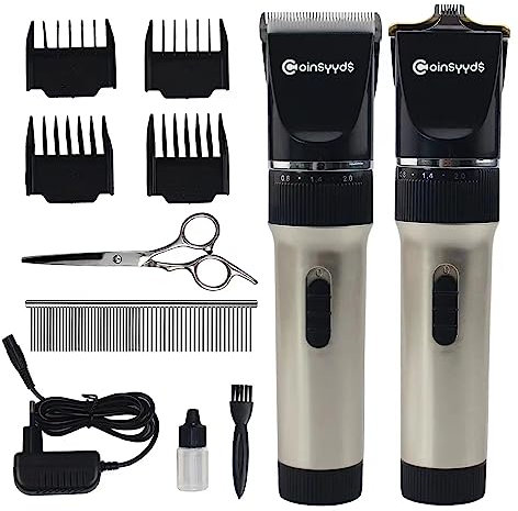 2 in 1 Hundeschermaschine Schermaschine Hund Pfoten Trimmer Set, Leise Kabellos Tierhaarschneidemaschine Katze, Hundehaarschneidemaschine Profi Dickes Fell, Gold